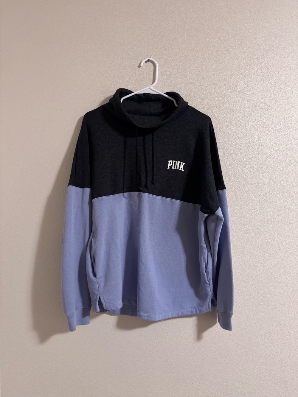 PINK Victoria's Secret Black and Lavender Two-Tone Pullover Hoodie